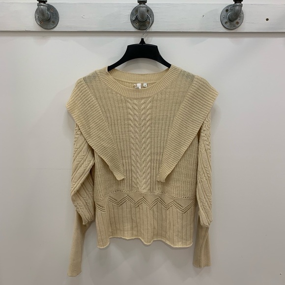 Soft Tan Sweater: Adorable Ruffles! - Picture 1 of 3